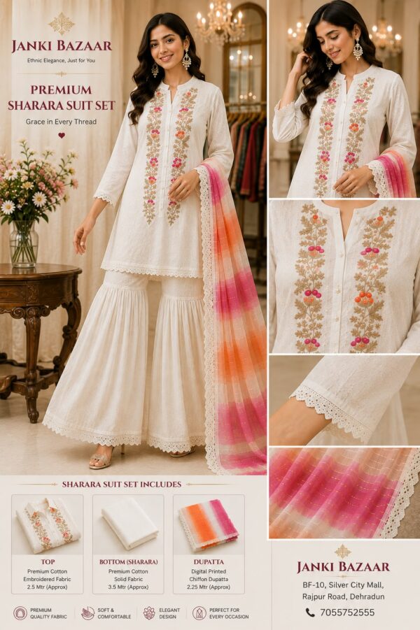 White Embroidered Cotton Unstitched Suit Set