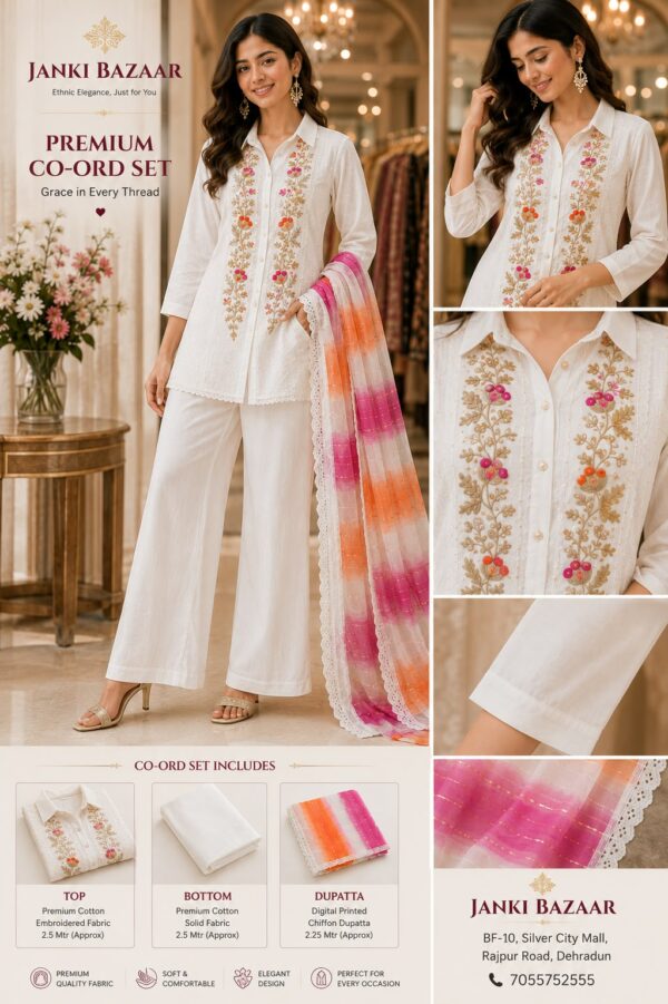 White Embroidered Cotton Unstitched Suit Set