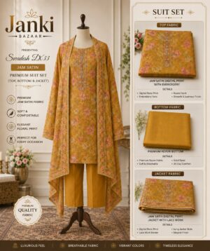 Mustard Floral Jam Satin Unstitched Suit Set