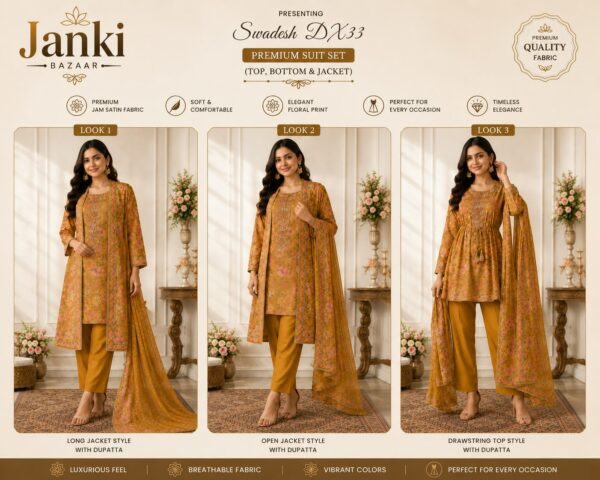 Mustard Floral Jam Satin Unstitched Suit Set