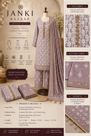 Mauve Printed Slub Unstitched Suit Set