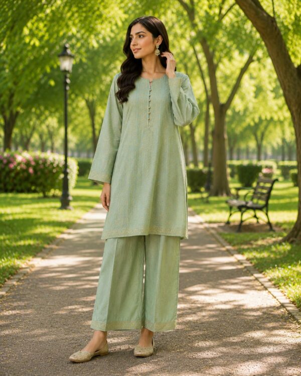 Sage Green Embroidered Unstitched Suit Set