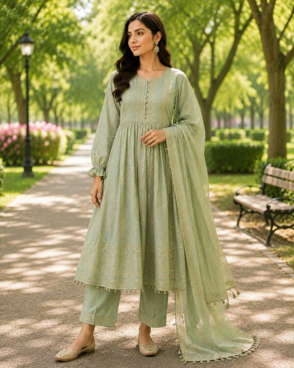 Sage Green Embroidered Unstitched Suit Set