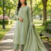 Sage Green Embroidered Unstitched Suit Set