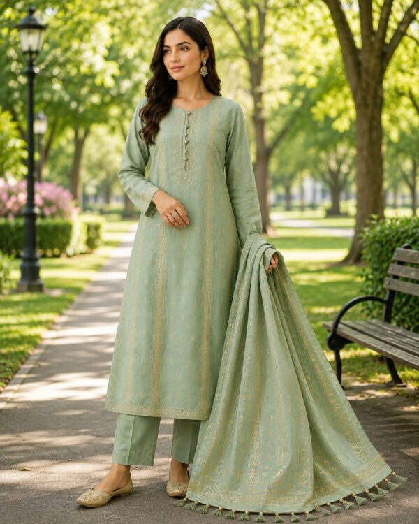 Sage Green Embroidered Unstitched Suit Set