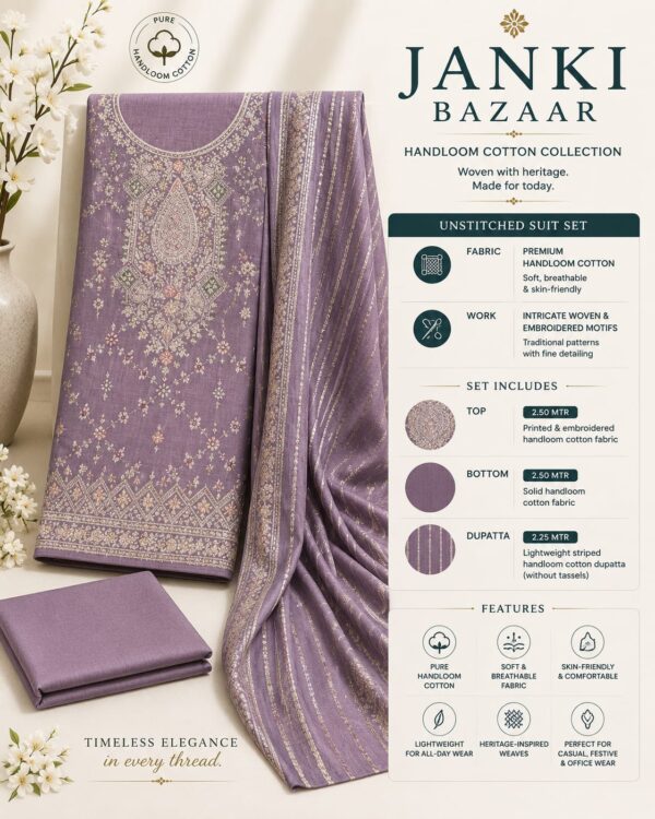 Handloom Cotton Embroidered Unstitched Suit Set