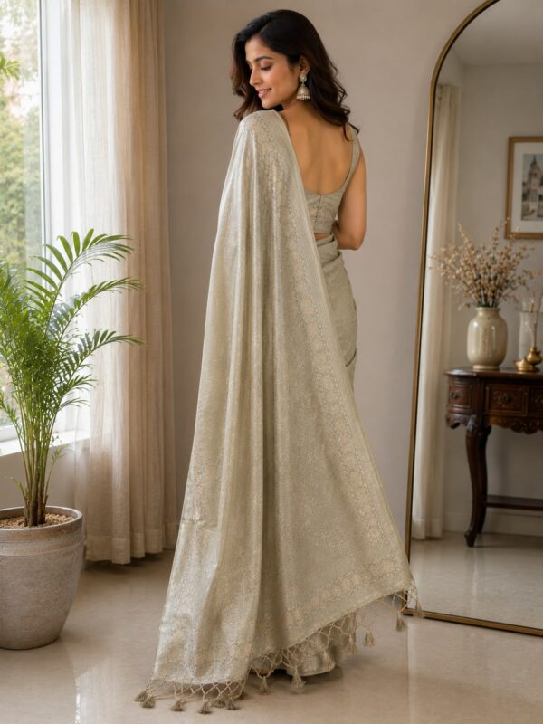 Ivory Pearl Woven Saree