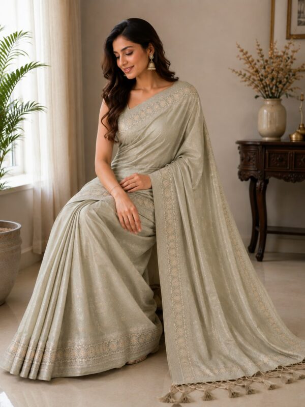 Ivory Pearl Woven Saree