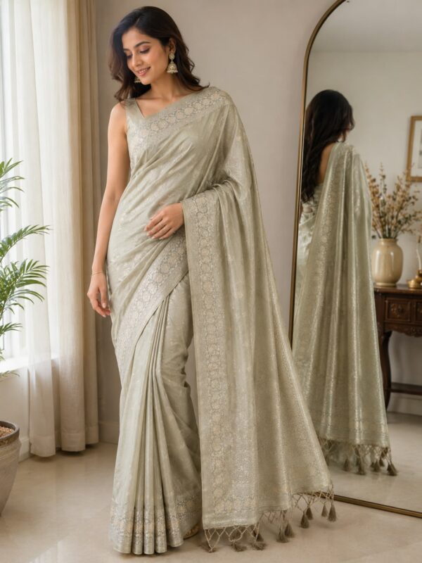 Ivory Pearl Woven Saree