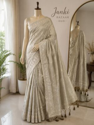 Ivory Pearl Woven Saree
