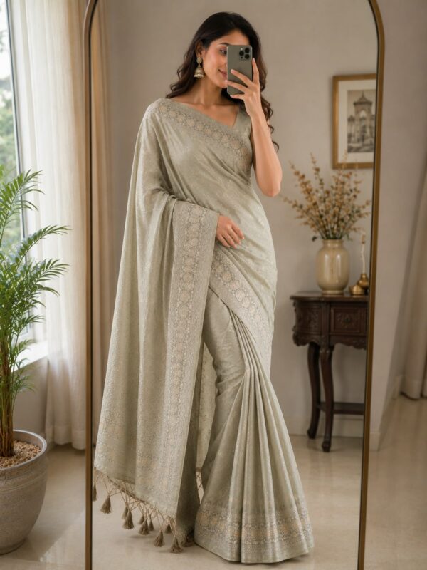 Ivory Pearl Woven Saree
