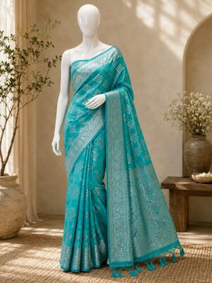 Turquoise Printed Saree