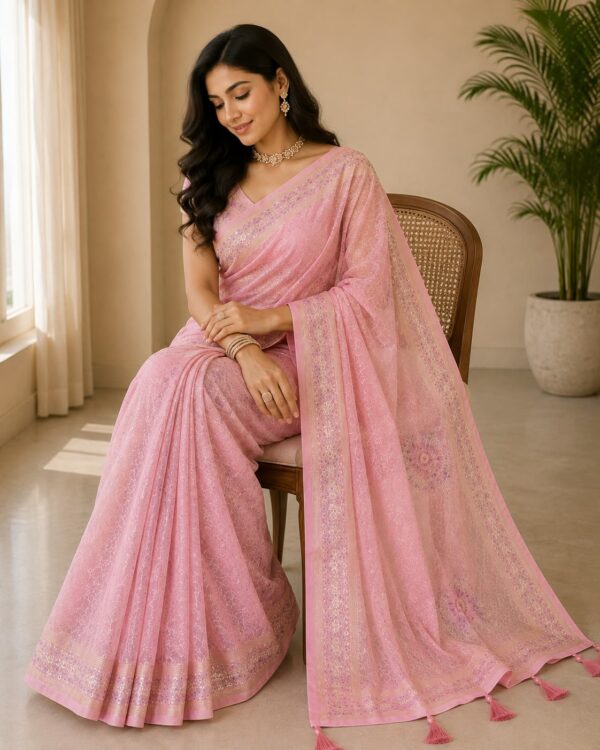 Pastel Pink Embroidered Saree