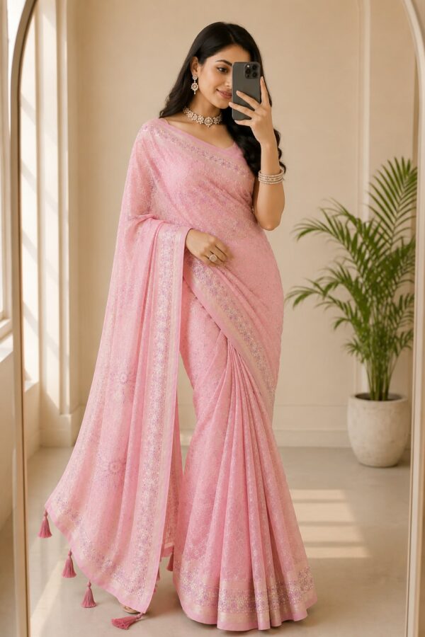 Pastel Pink Embroidered Saree
