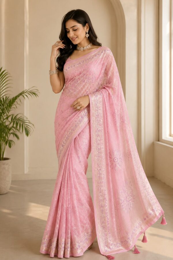 Pastel Pink Embroidered Saree