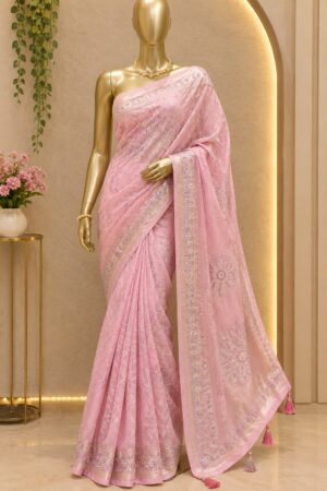 Pastel Pink Embroidered Saree