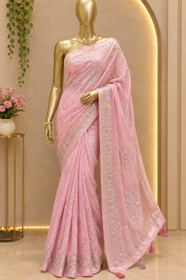 Pastel Pink Embroidered Saree