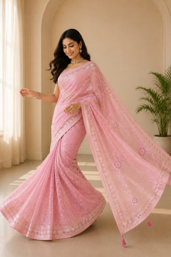 Pastel Pink Embroidered Saree