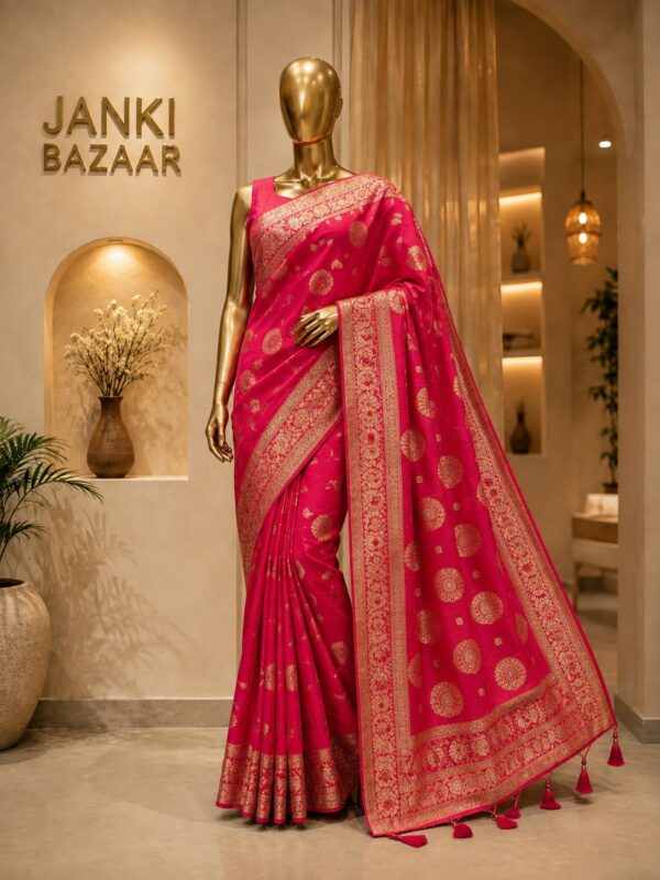Traditional Zari Woven Saree – Mustard Yellow & Rani Pink