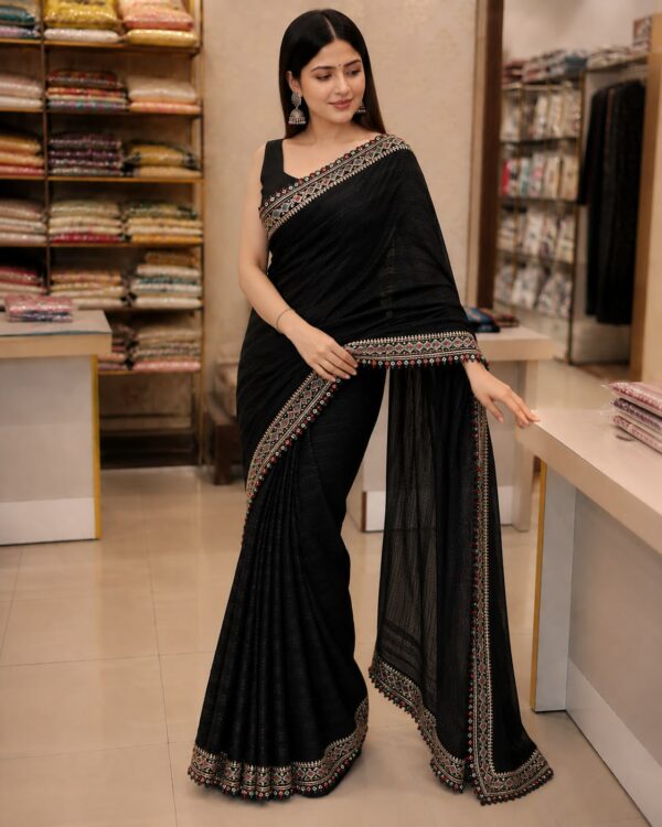 Black Embroidered Border Saree