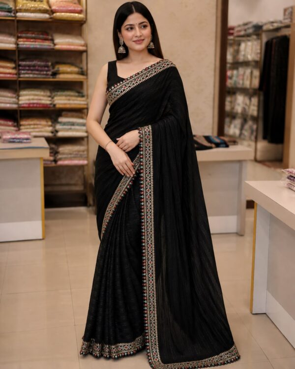 Black Embroidered Border Saree
