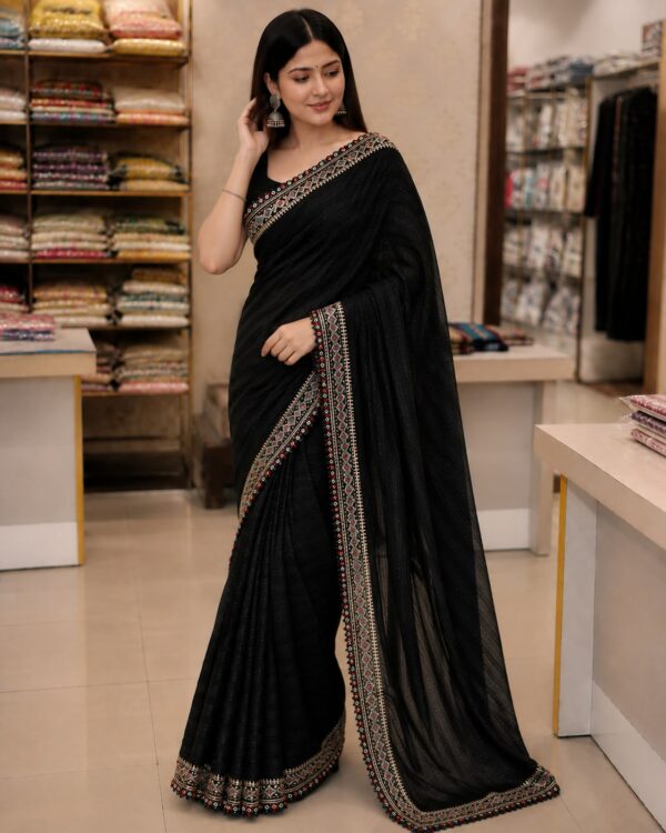 Black Embroidered Border Saree