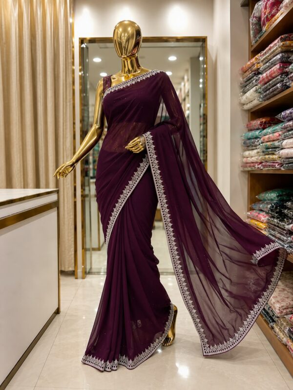 Designer Saree with Silver Border