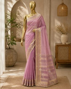 Pastel Green & Pink Designer Saree with Elegant Woven Border