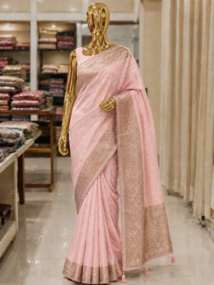 Pastel Pink & Aqua Blue Woven Border Saree