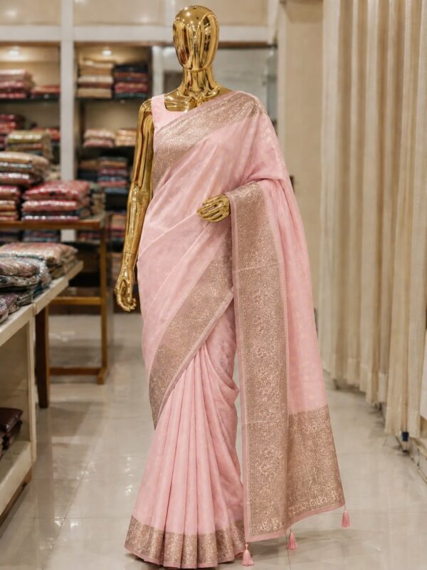 Pastel Pink & Aqua Blue Woven Border Saree