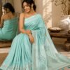 Mint Green Printed Designer Saree with Tassel Pallu