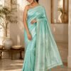 Mint Green Printed Designer Saree with Tassel Pallu
