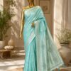 Mint Green Printed Designer Saree with Tassel Pallu