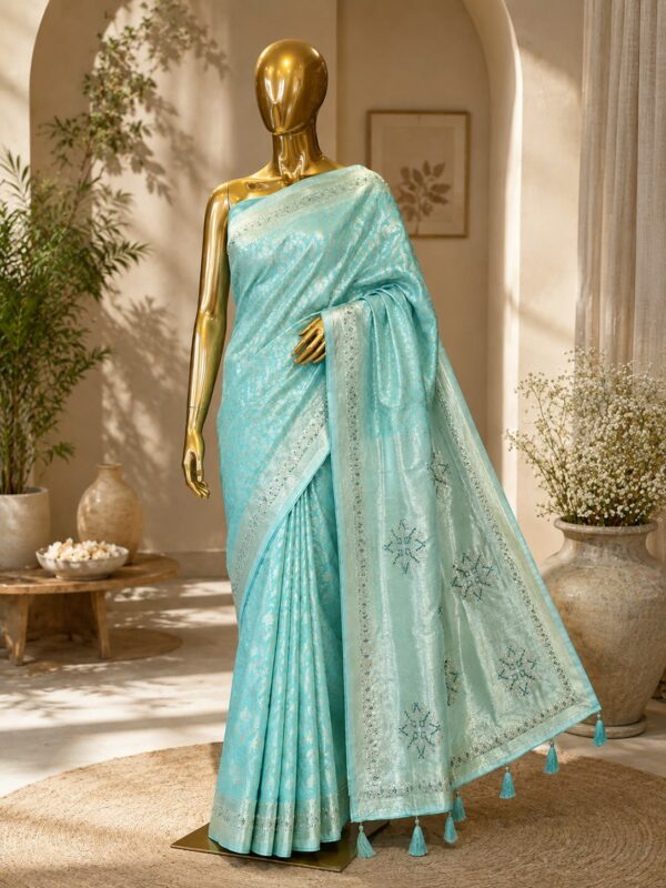 Mint Green Printed Designer Saree with Tassel Pallu
