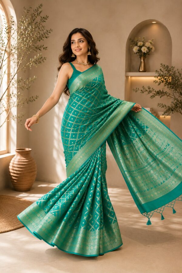 Teal Green Banarasi Jacquard Saree