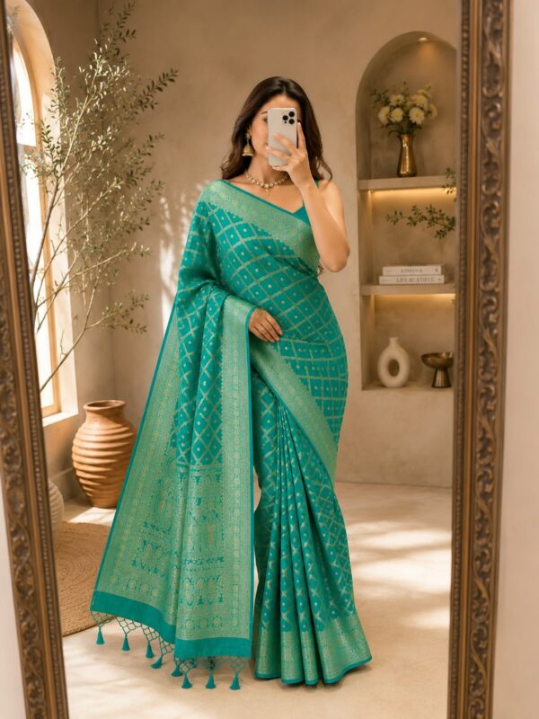 Teal Green Banarasi Jacquard Saree