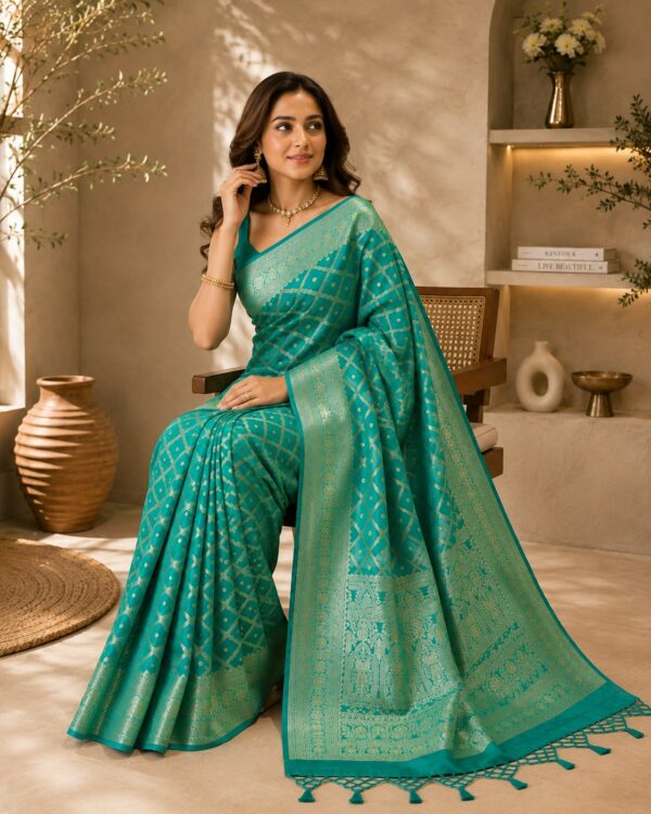 Teal Green Banarasi Jacquard Saree