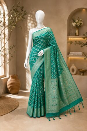 Teal Green Banarasi Jacquard Saree
