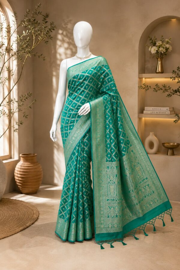 Teal Green Banarasi Jacquard Saree