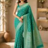 Teal Green Banarasi Jacquard Saree
