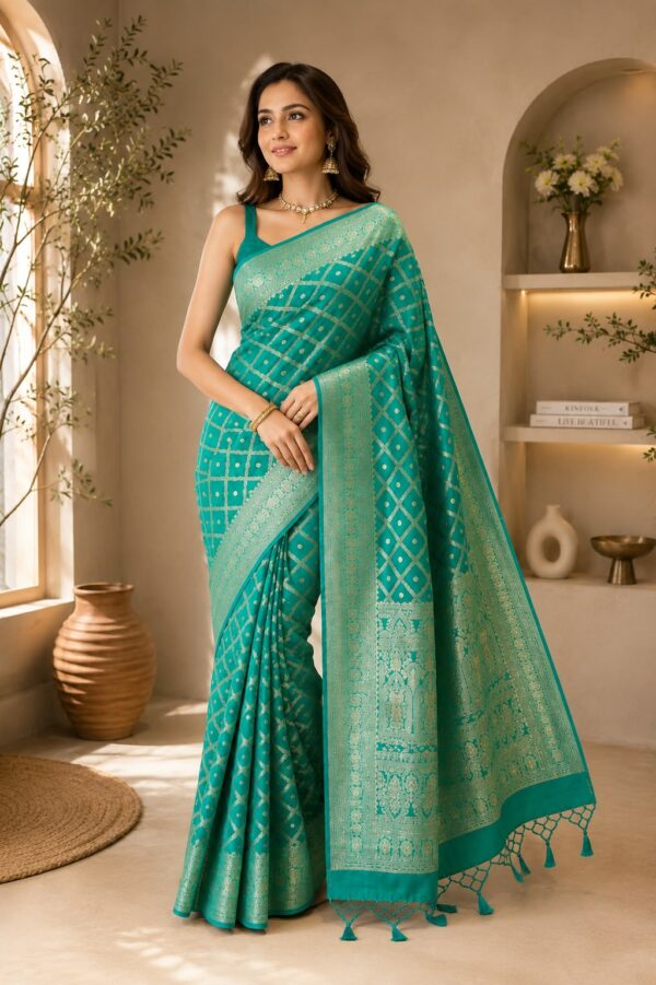 Teal Green Banarasi Jacquard Saree