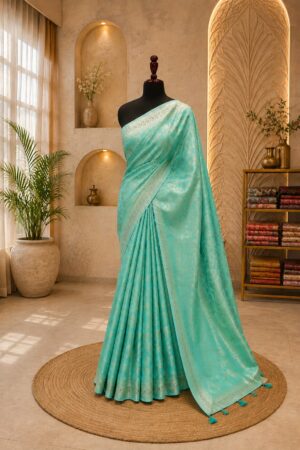 Sea Green Silk-Blend Saree