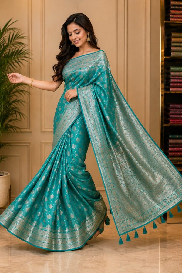 WhatsApp Image 2026-09-03 at 3.39.38 PM (1) Teal Blue Banarasi Silk-Blend Saree