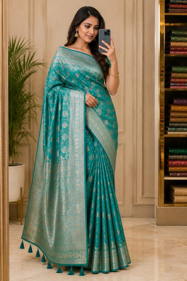 WhatsApp Image 2026-09-03 at 3.39.38 PM (2) Teal Blue Banarasi Silk-Blend Saree
