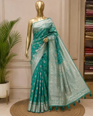Teal Blue Banarasi Silk-Blend Saree