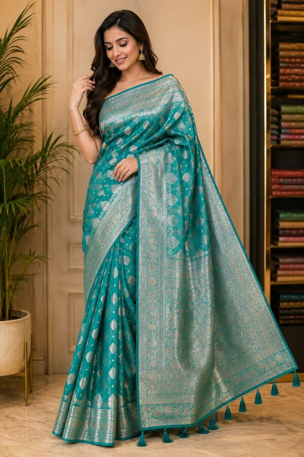 WhatsApp Image 2026-09-03 at 3.39.39 PM Teal Blue Banarasi Silk-Blend Saree