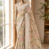 Pastel Grey Floral Saree