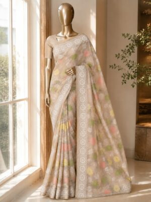 Pastel Grey Floral Saree