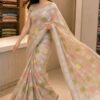 Pastel Grey Floral Saree