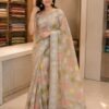 Pastel Grey Floral Saree